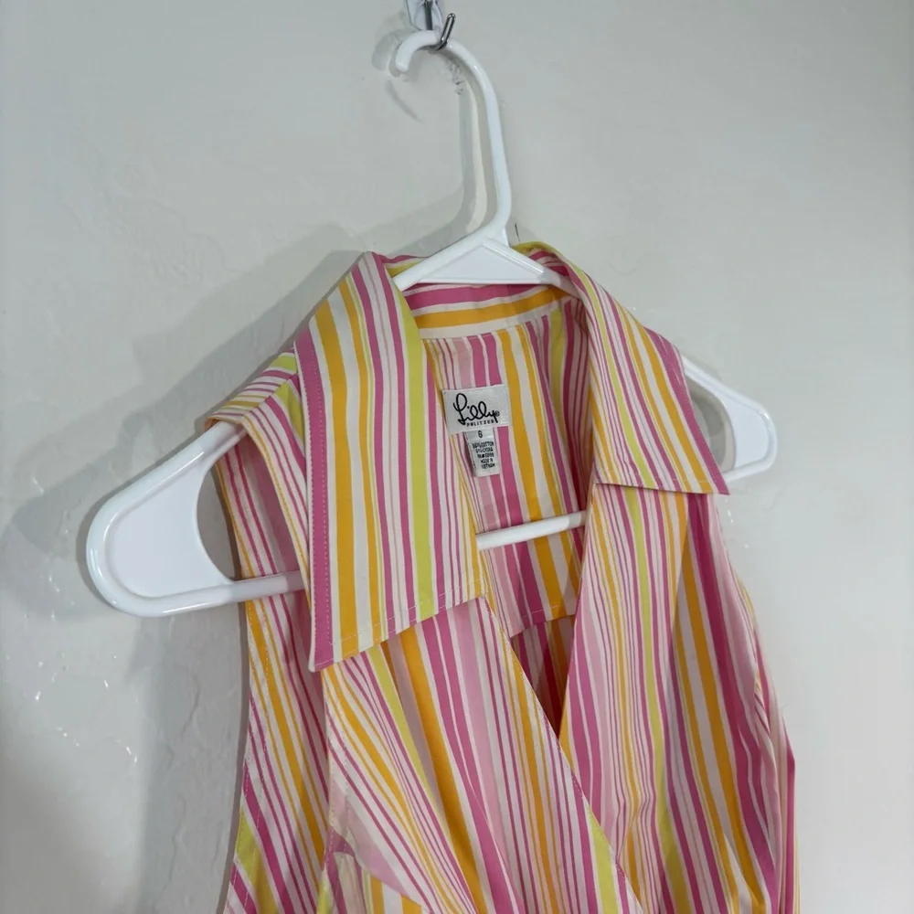 Lilly Pulitzer Vintage White Label Wrap Shirt Golden Lion Maritime Stripe Sz 6 - Picture 2 of 7